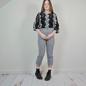 Alfani Lace Bell Sleeve Top Black White PP